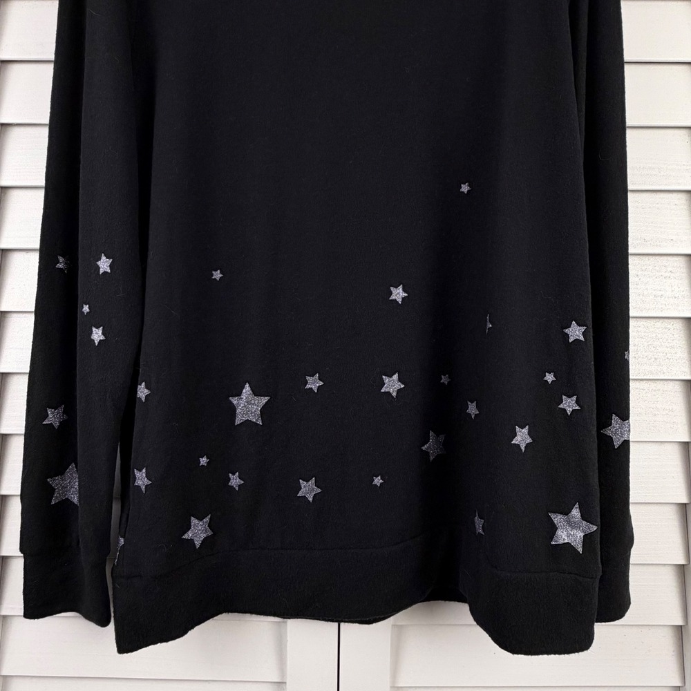 Chaser Sweatshirt XL Black Silver Glitter Star Print Long Sleeve Knit NEW - Picture 11 of 16